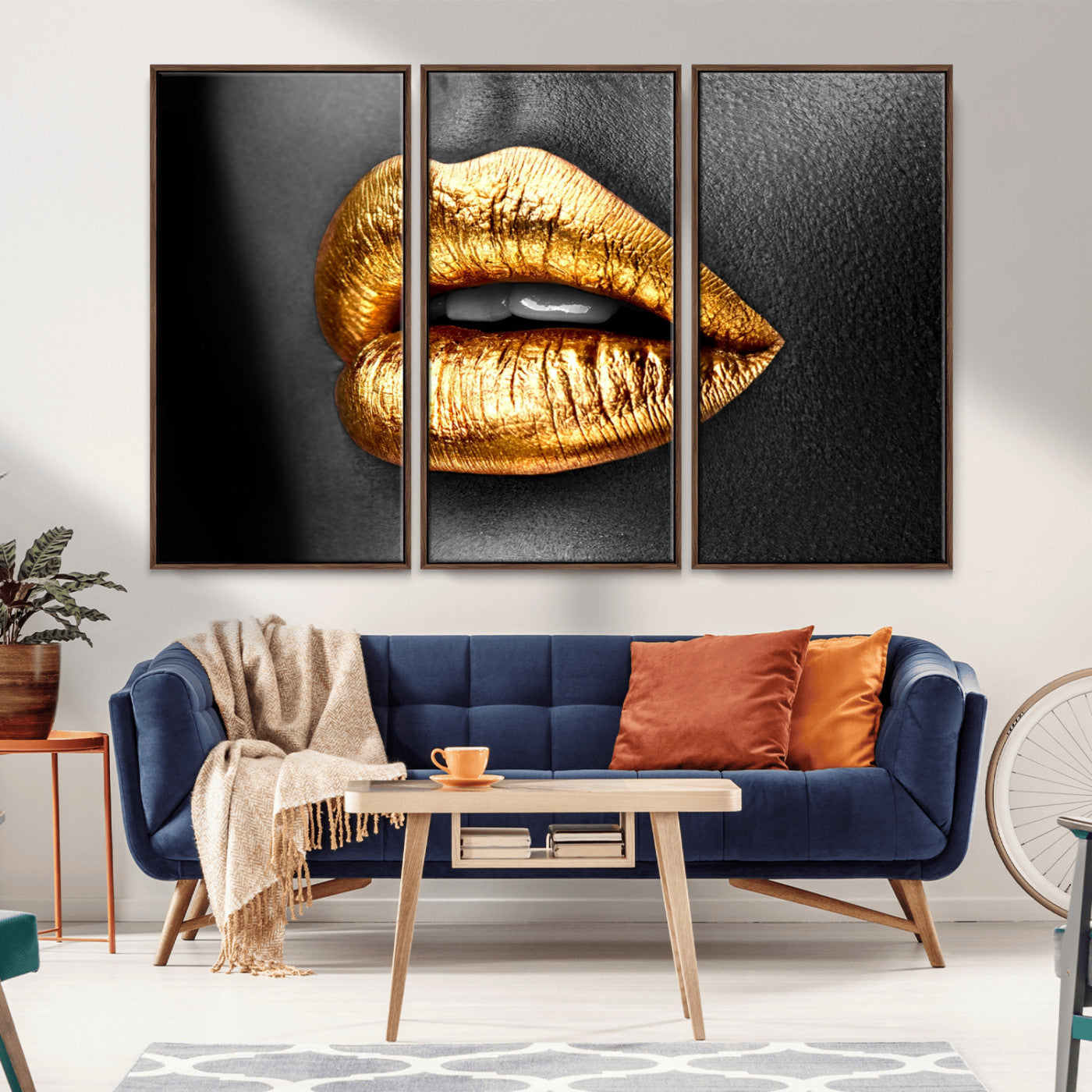 84747-MGV-CV-36X24-Golden Lips Black & White Portrait – Glamorous Metallic Lip Art Print, Modern Wall Decor for Bedroom, Beauty & Fashion Lover Gift
