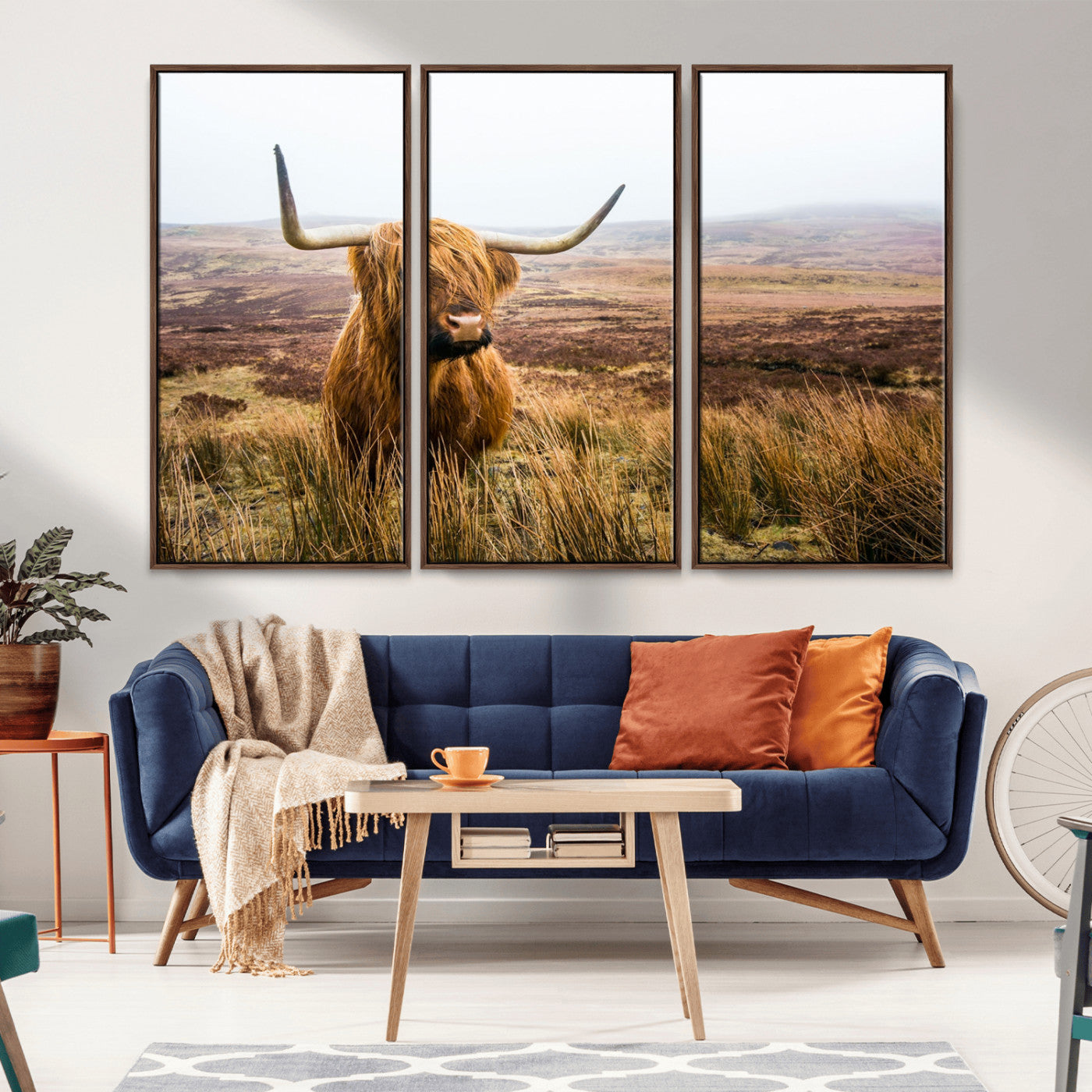 79391-MGV-CV-36X24-Majestic Highland Cow in Misty Scottish Moorland – Rustic Natural Charm, Perfect for Unique Home or Office Decor