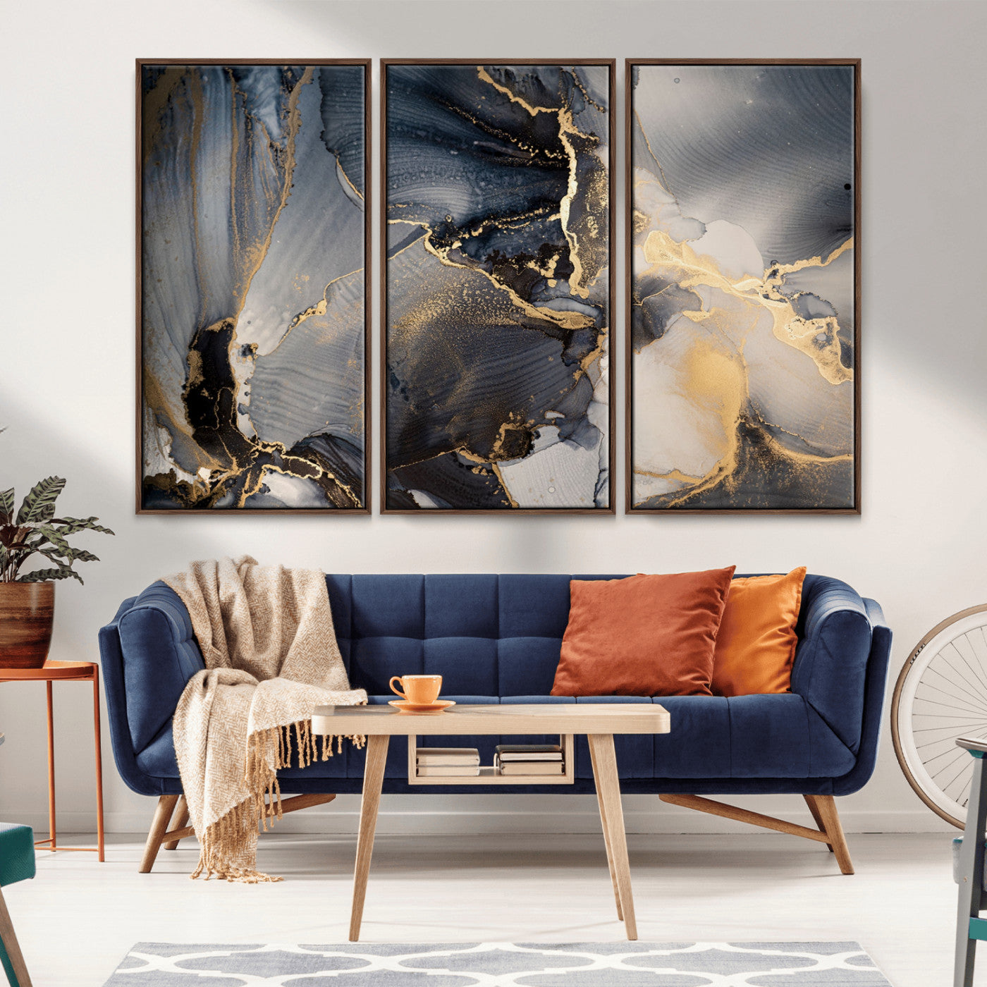 24068-MGV-CV-36X24-Luxury Abstract Wall Art – Gold & Gray Fluid Ink Painting Canvas, Modern Metallic Home Decor, Elegant Office or Living Room Accent