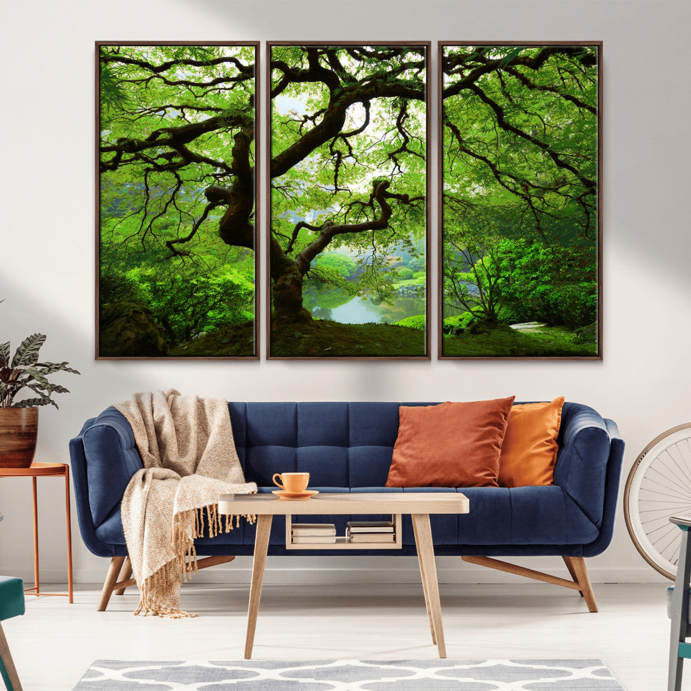 18094-MGV-FC-48X32-3P_Walnut-Emerald Canopy Wall Art – Panoramic Lush Green Tree Canvas Print, Serene Nature Decor for Office, Living Room or Meditation Space