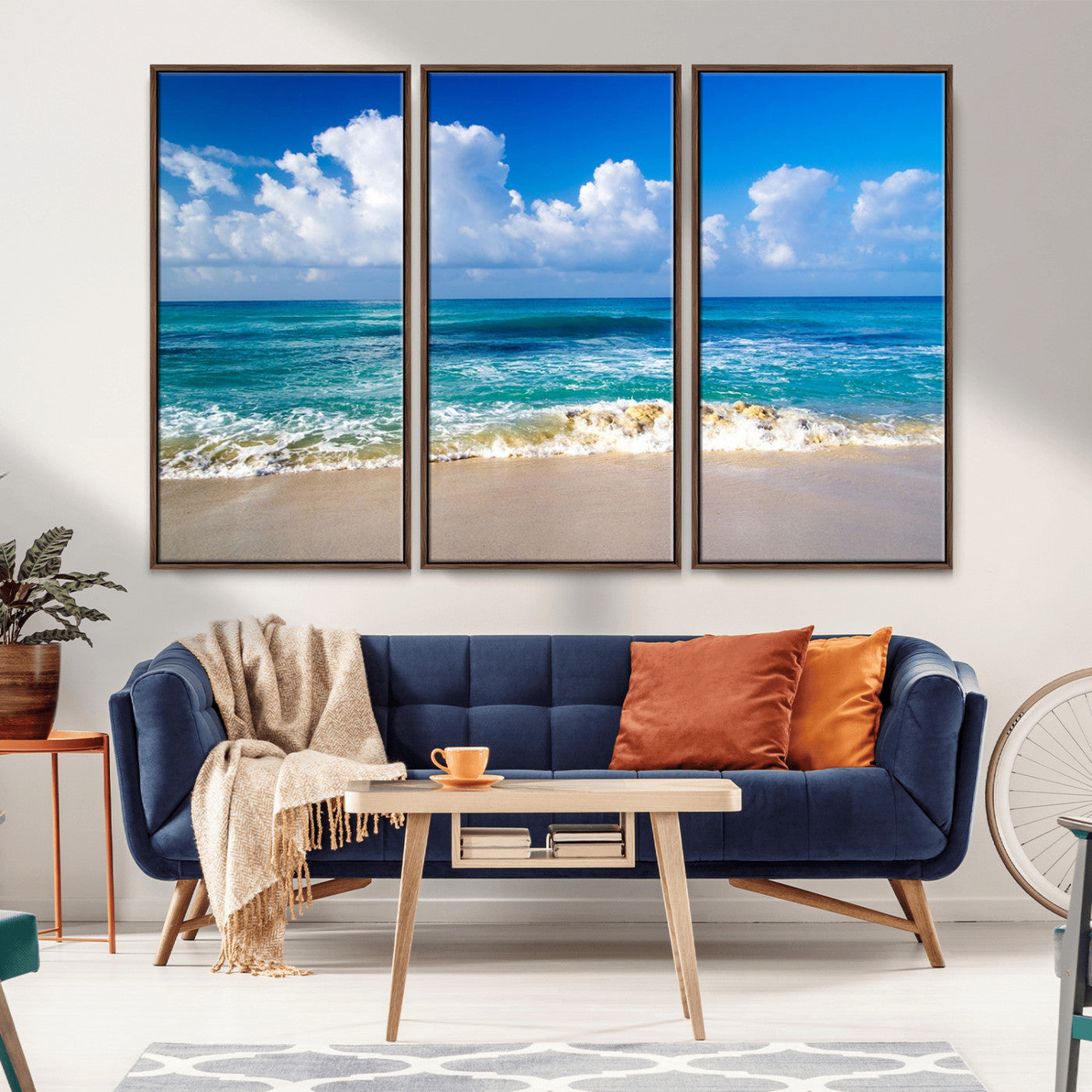 60364-MGV-FC-48X32-3P_Walnut-Tropical Ocean Wave Wall Art – Serene Blue Sea and White Sand Beach Canvas Print, Coastal Landscape Decor for Living Room, Bedroom