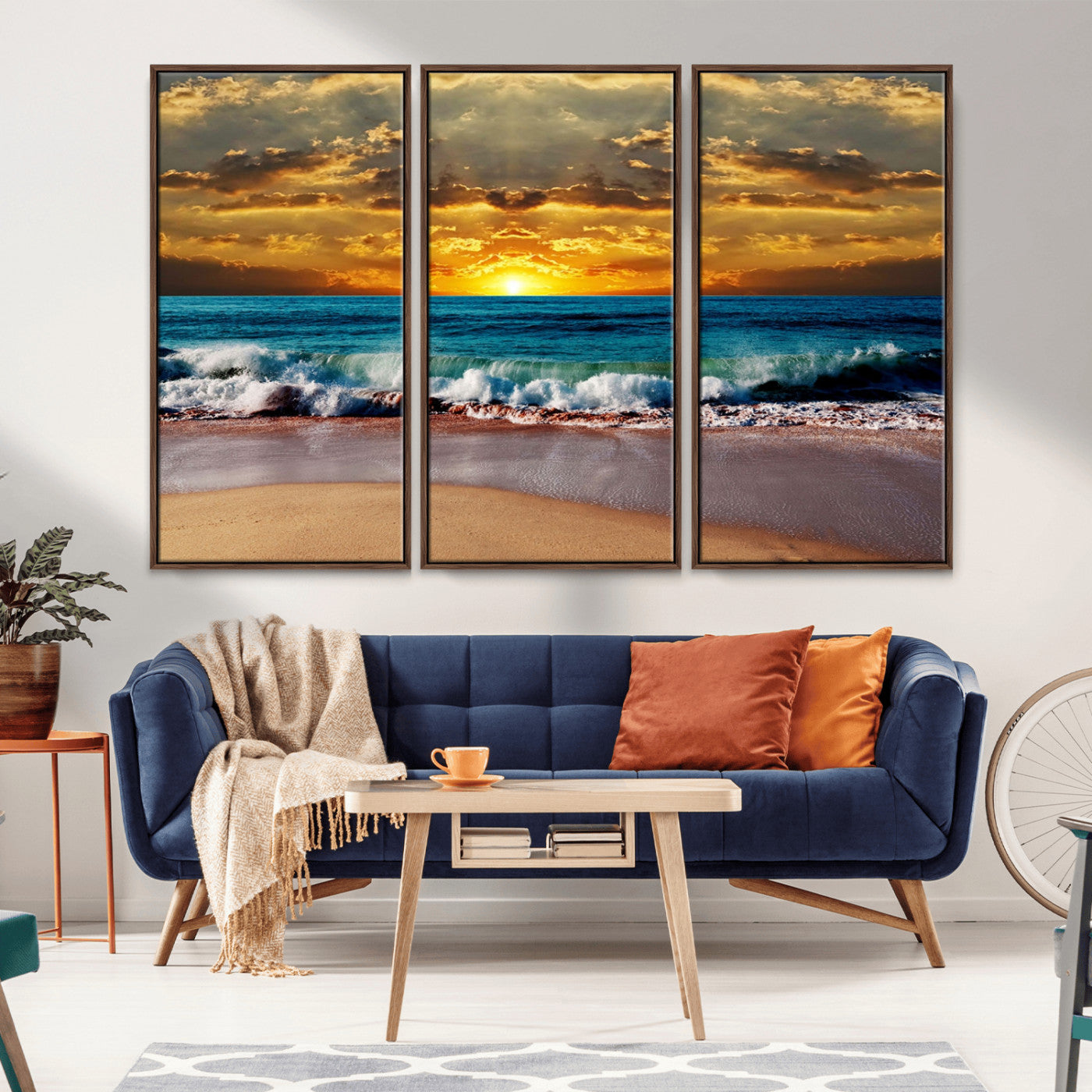 83389-MGV-FC-48X32-3P_Walnut-Ocean Sunrise Wall Art – Vibrant Beach Waves Canvas Print, Coastal Seascape Decor for Living Room or Office