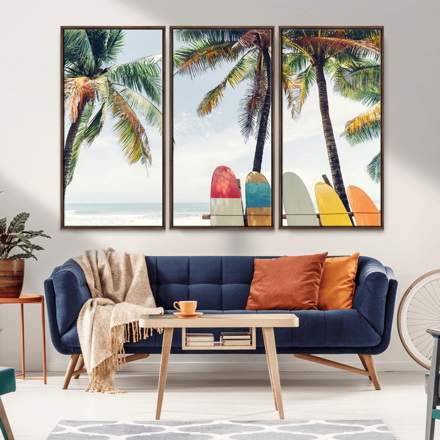 76171-MGV-CV-36X24-Surfboard Wall Art – Tropical Palm Tree and Colorful Surfboards Beach Canvas Print, Coastal Summer Decor for Living Room, Office