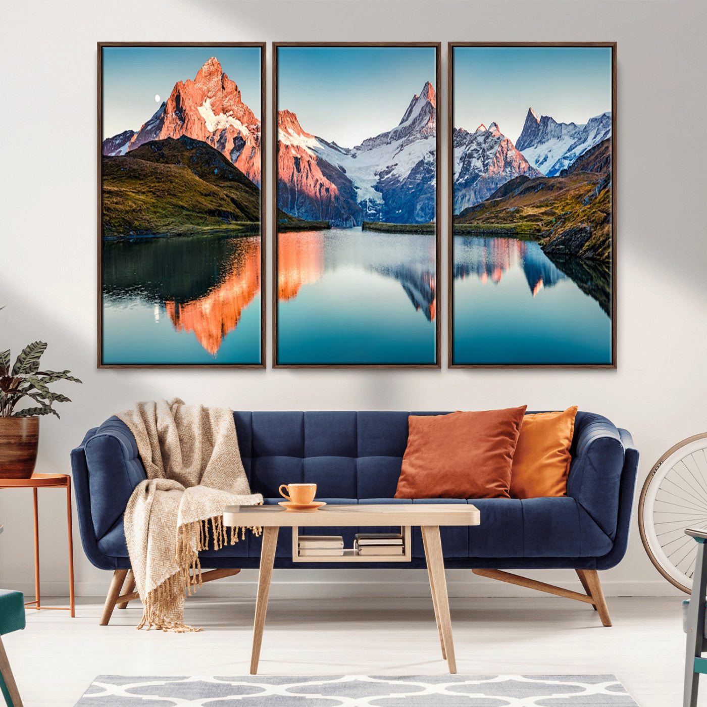 88453-MGV-CV-36X24-Mountain Lake Wall Art – Snow-Capped Peaks Reflected in Alpine Water Canvas Print, Nature Landscape Wall Decor for Living Room or