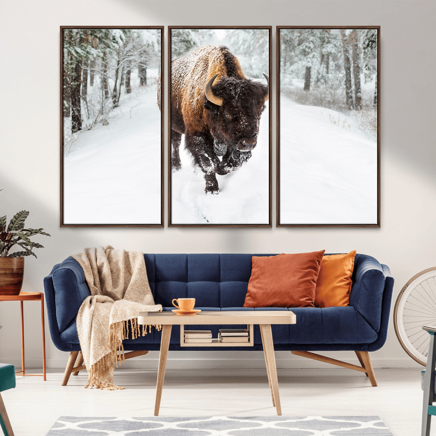 84699-MGV-FC-48X32-3P_Walnut-Bison in Winter Wall Art – Majestic Buffalo Canvas Print with Snowy Forest Landscape, Rustic Wildlife Artwork for Cabin, Living