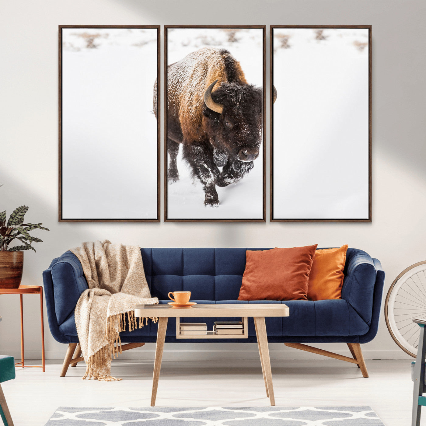 19889-MGV-FC-48X32-3P_Walnut-Snow Bison Wall Art – Majestic Buffalo Winter Landscape Canvas Print, Rustic Wildlife Photography Decor for Cabin, Lodge, Living