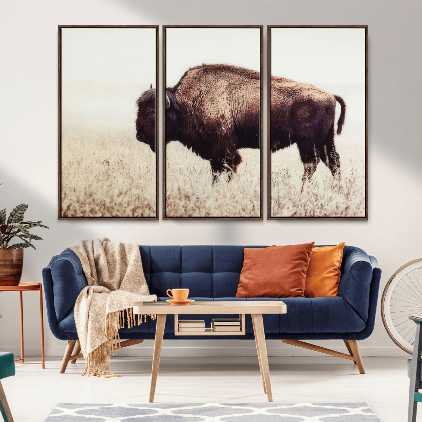 48406-MGV-FC-48X32-3P_Walnut-American Bison Wall Art – Rustic Buffalo Canvas Print in Prairie Field, Western Wildlife Photography Decor for Cabin, Lodge,