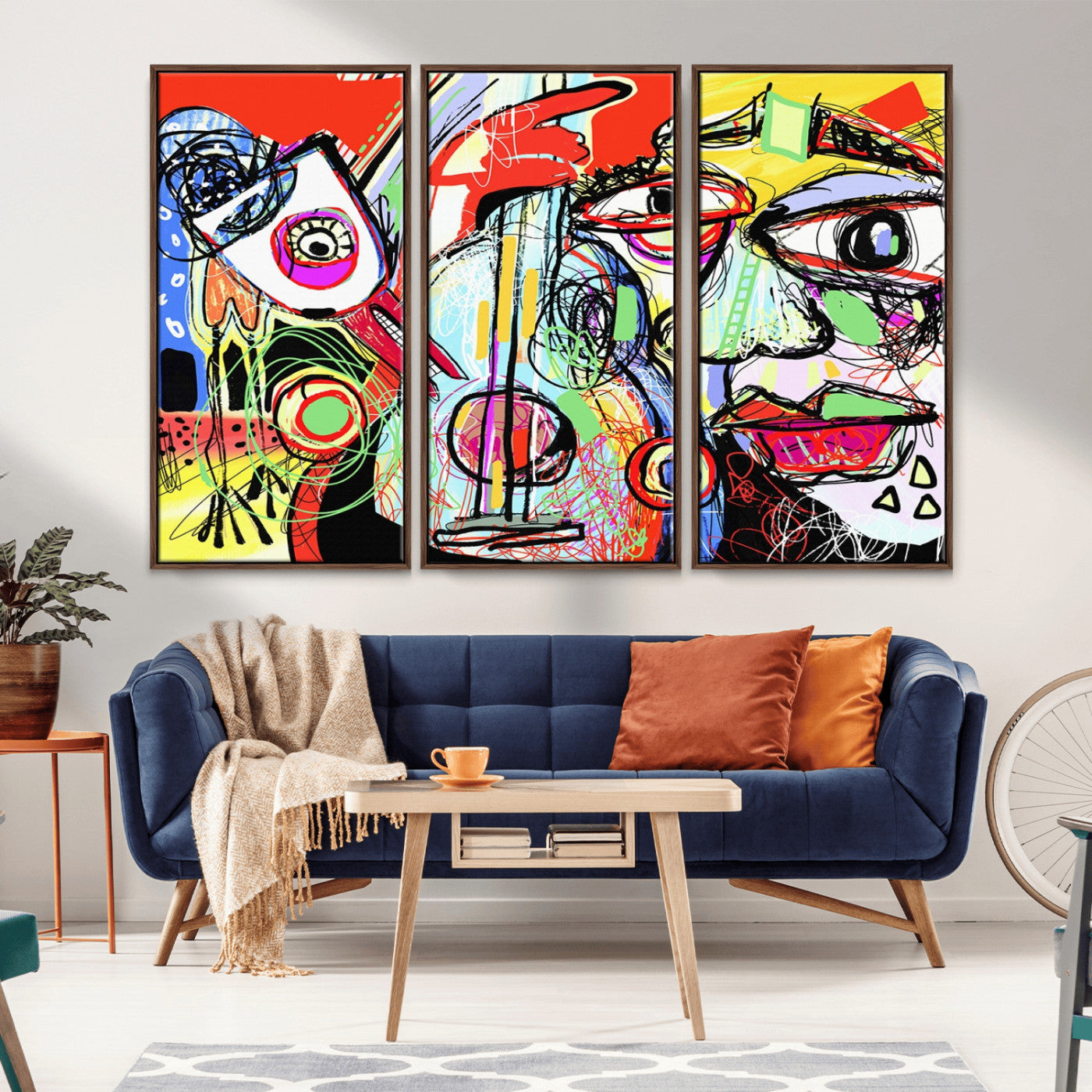 37796-MGV-FC-48X32-3P_Walnut-Picasso Style Wall Art Canvas Print, Framed Picasso Art Picture Print, Picasso Cubism Perfect Modern Abstract Decor Artwork