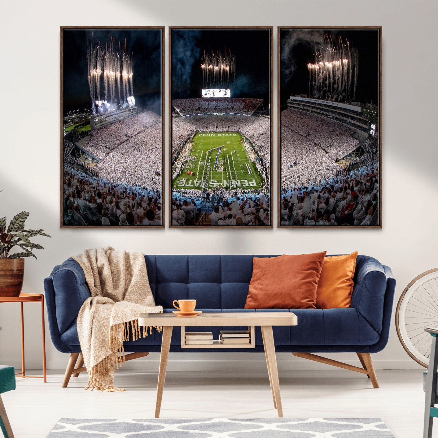 11391-MGV-FC-48X32-3P_Walnut-Penn State Stadium Wall Art – Panoramic White Out Football Game Canvas Print, College Sports Decor for Office, Man Cave, or Living