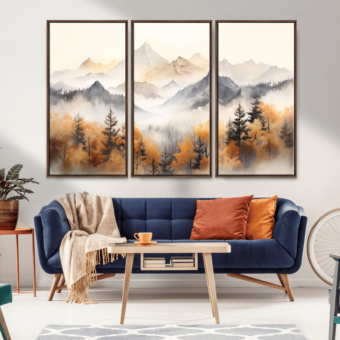 70049-MGV-CV-36X24-Autumn Mountain Forest Wall Art – Misty Landscape Canvas Print, Rustic Nature Inspired Decor for Living Room, Bedroom or Office