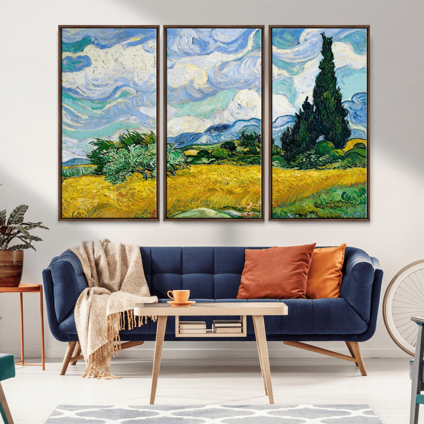 97252-MGV-CV-36X24-Wheat Field with Cypress – Van Gogh Wall Art, Impressionist Landscape Canvas Print, Rustic Home Decor for Living Room or Office