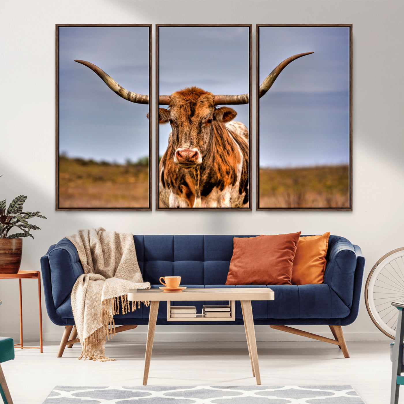 18594-MGV-CV-36X24-Texas Longhorn Bull Wall Art – Rustic Western Cattle Canvas Print, Country Farmhouse Decor for Living Room, Office or Cabin