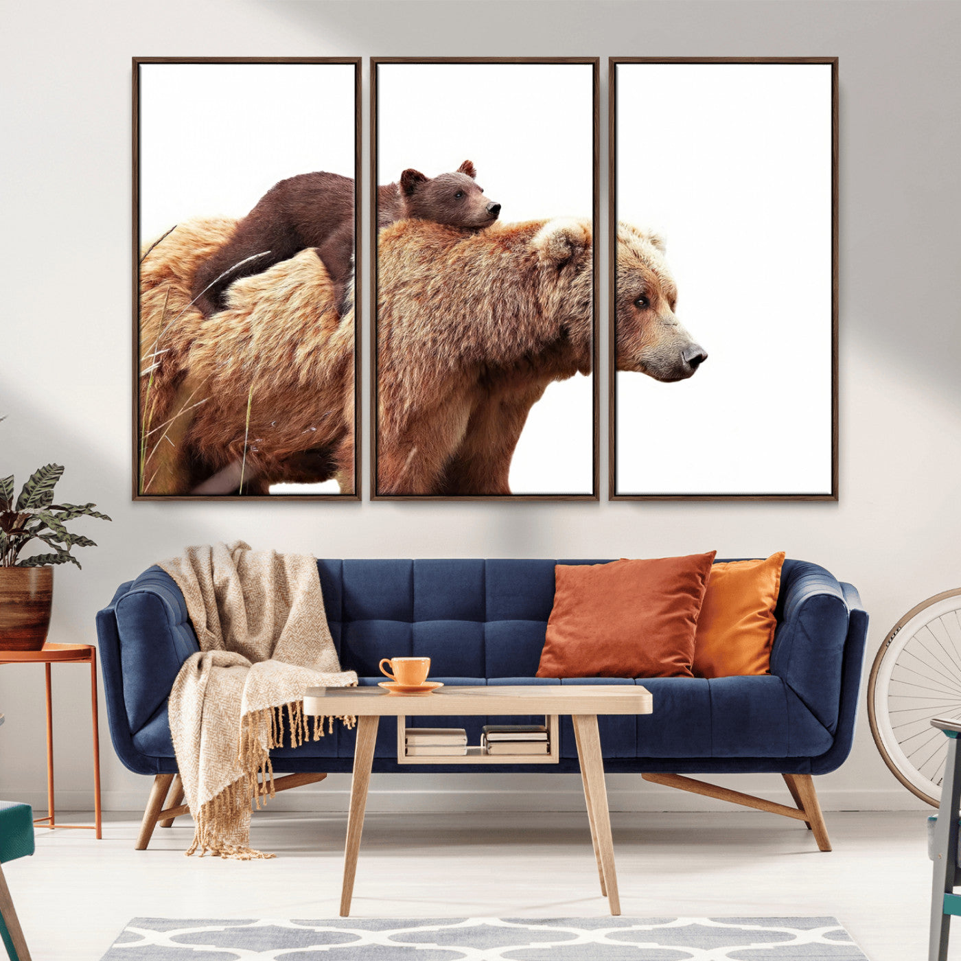 76943-MGV-CV-36X24-Mom Bear Wall Art Canvas Print, Framed Bear Photography Art Picture Print, Rustic Bear and Cub Perfect Rustic Farmhouse Decor