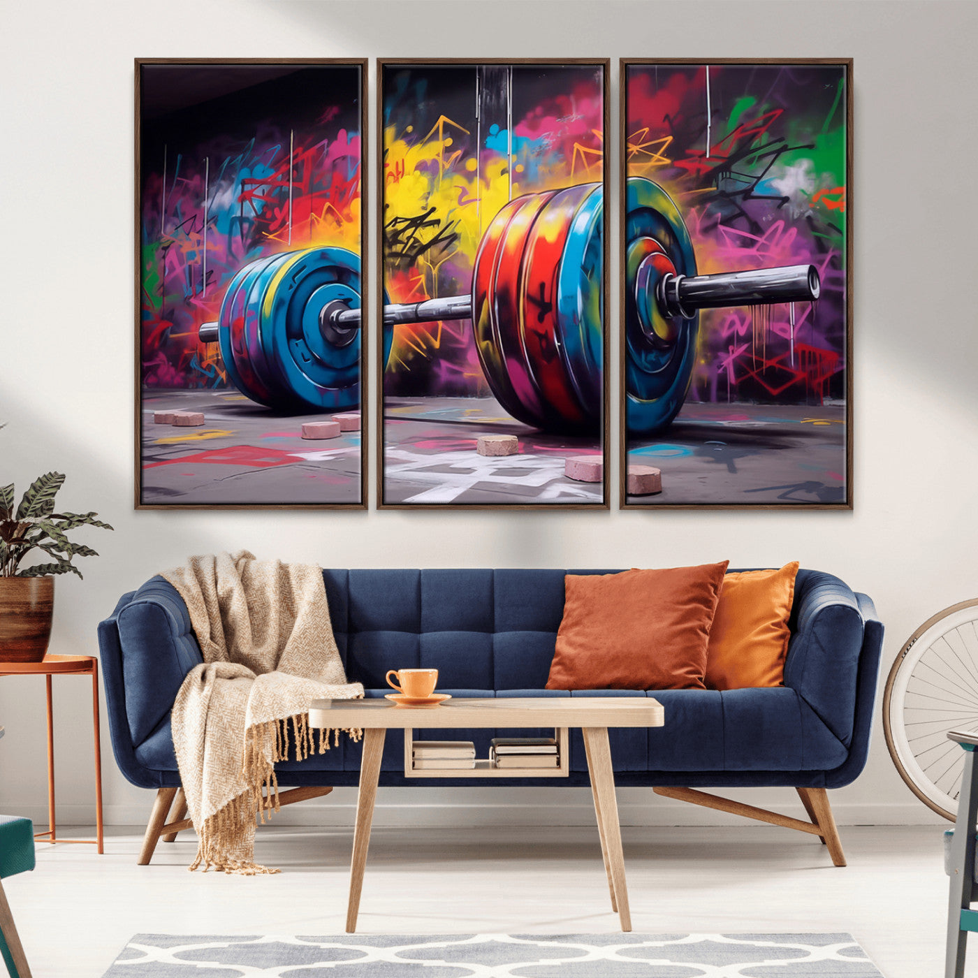 13549-MGV-CV-36X24-Graffiti Gym Wall Art Canvas Print, Framed Graffiti Barbell Art Picture Print, Weightlifting Perfect Fitness Studio Decor Artwork