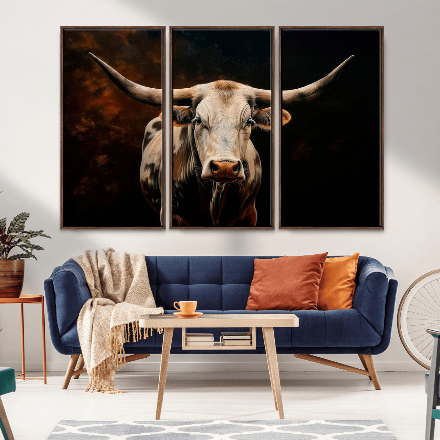 70522-MGV-CV-36X24-Longhorn Bull Wall Art – Striking Canvas Print of Majestic Bull, Premium Animal Decor for Home, Office, Man Cave, or Living Room