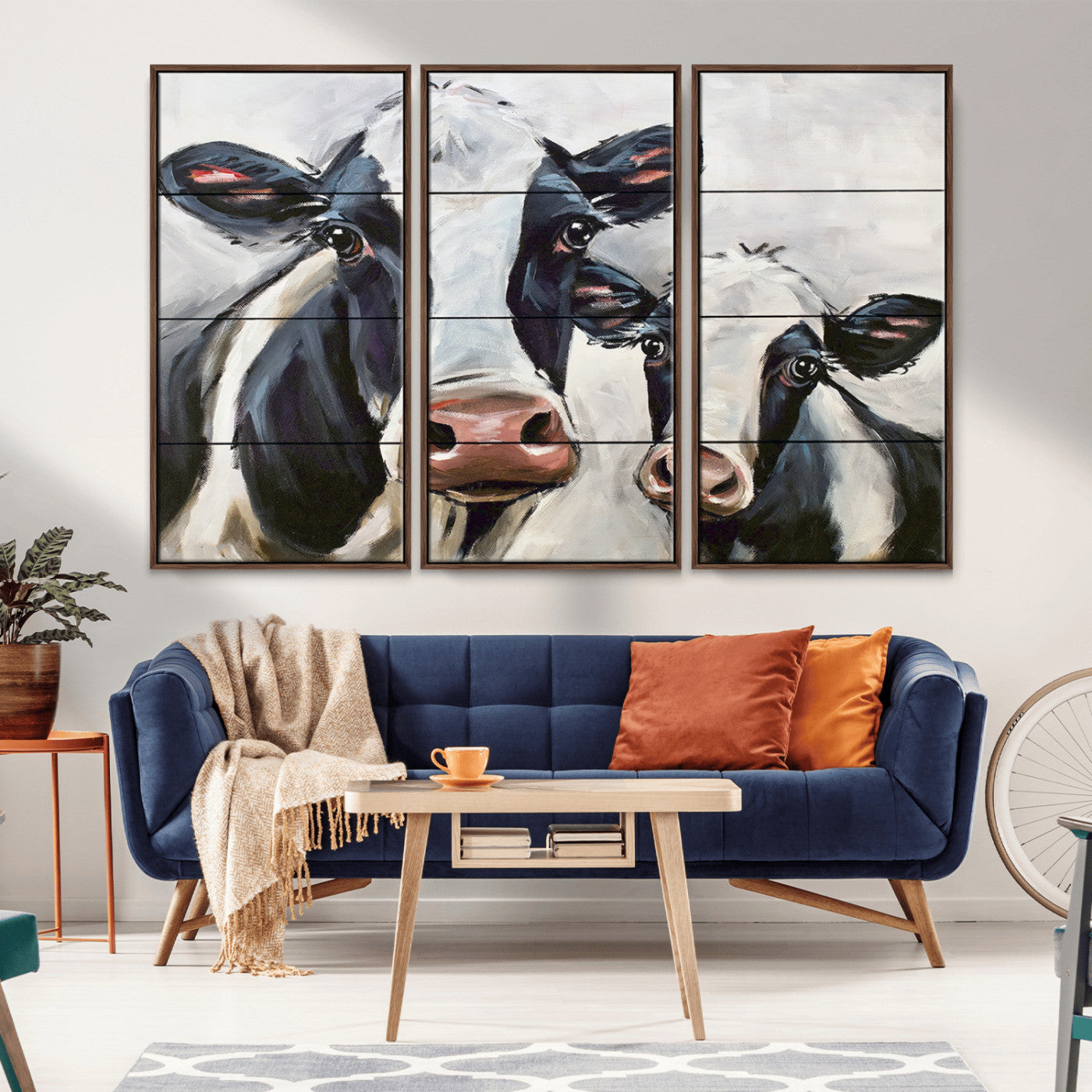 28934-MGV-CV-36X24-Farmhouse Cow Wall Art – Rustic Black and White Dairy Cattle Canvas Print, Country Barn Animal Painting for Kitchen, Living Room