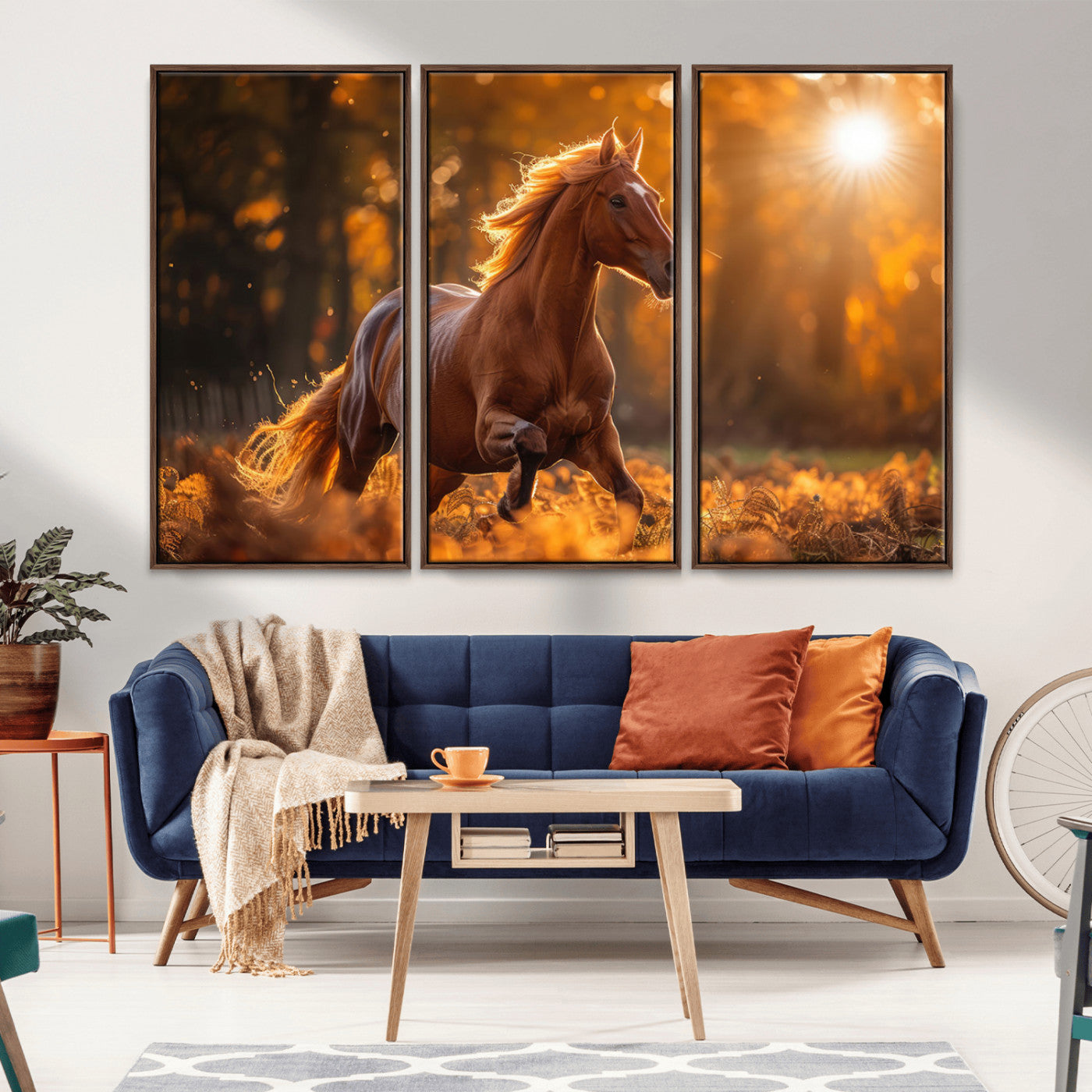 92144-MGV-FC-48X32-3P_Walnut-Sunset Horse Wall Art Canvas Print, Framed Horse Barn Art Picture Print, Majestic Horse Perfect Rustic Farmhouse Decor Artwork