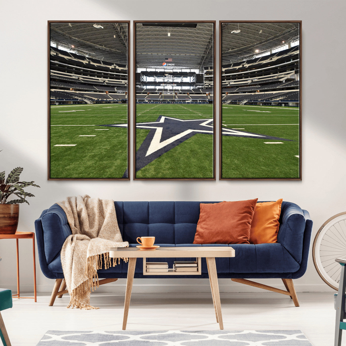 14834-MGV-FC-48X32-3P_Walnut-Dallas Att Stadium Wall Art Canvas Print, Framed Texas NFL Stadium Art Picture Print, American Football Stadium Perfect Sports