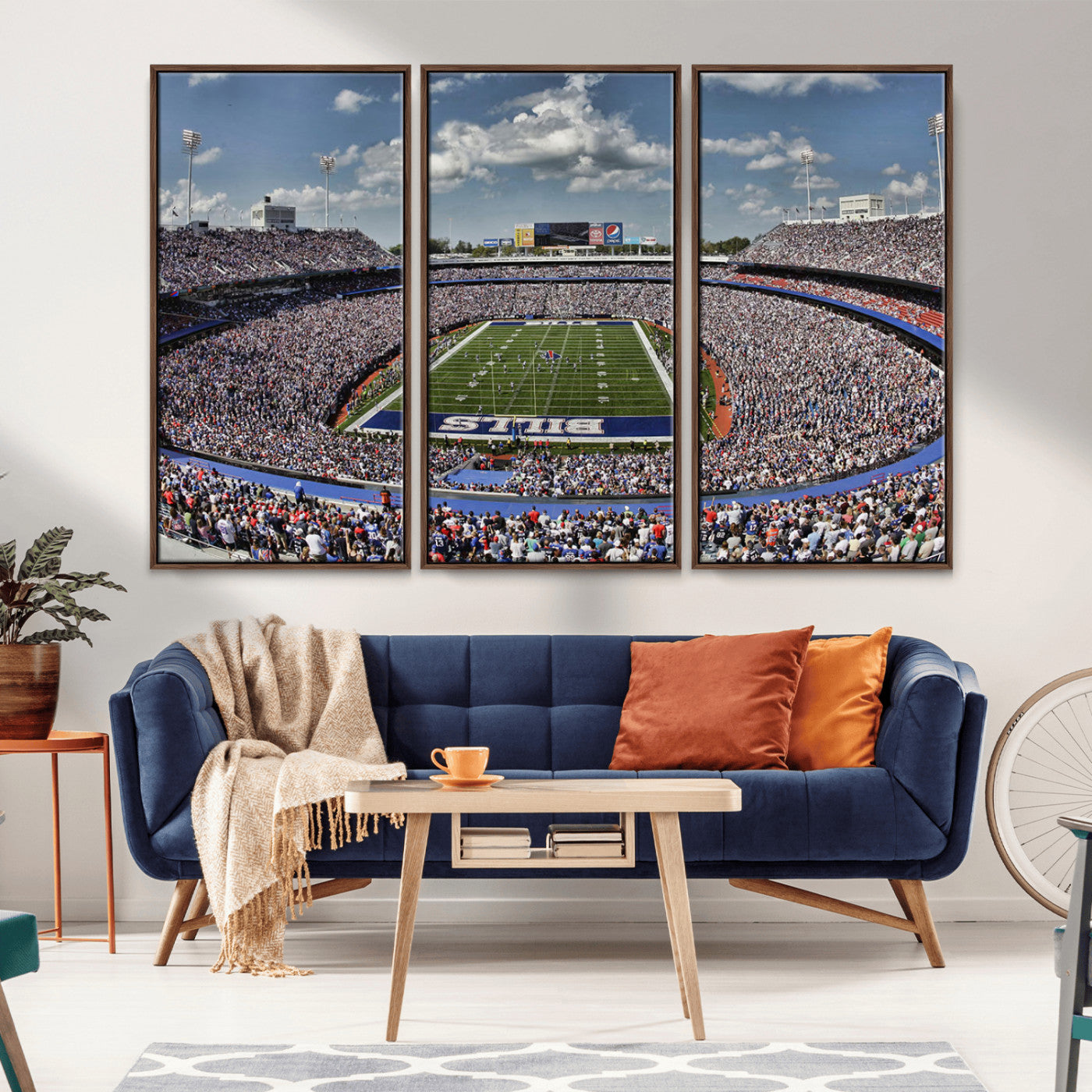 76491-MGV-FC-48X32-3P_Walnut-Buffalo Bills Stadium Wall Art Canvas Print, Framed Bills Stadium Art Picture Print, Highmark Stadium Perfect Sport Room Decor