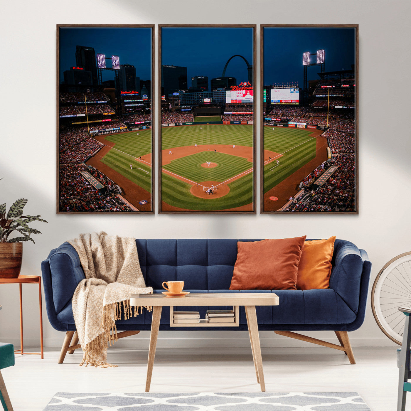 38612-MGV-FC-48X32-3P_Walnut-Busch Stadium Wall Art Canvas Print, Framed Missouri Stadium Art Picture Print, Busch Stadium Field Perfect Sports Room Decor