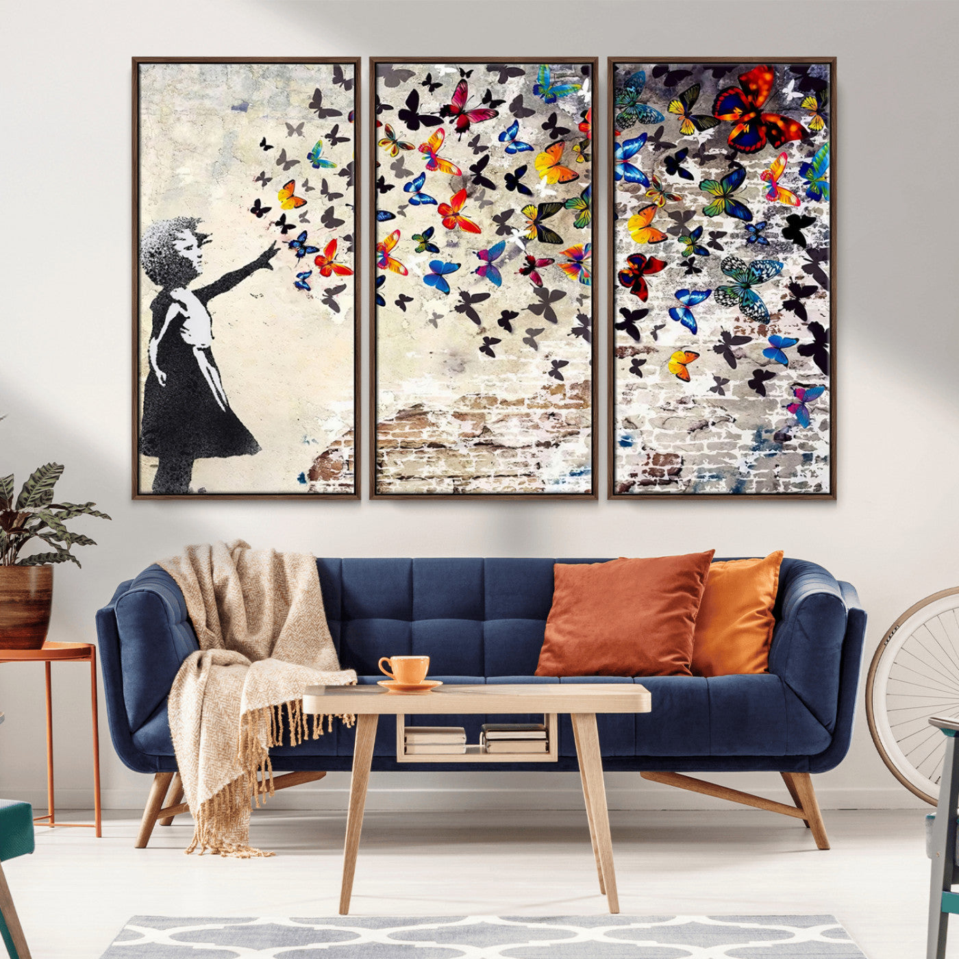 97895-MGV-CV-36X24-Girl with Butterflies Wall Art – Colorful Street Art Style Canvas Print, Modern Graffiti-Inspired Butterfly Artwork for Living
