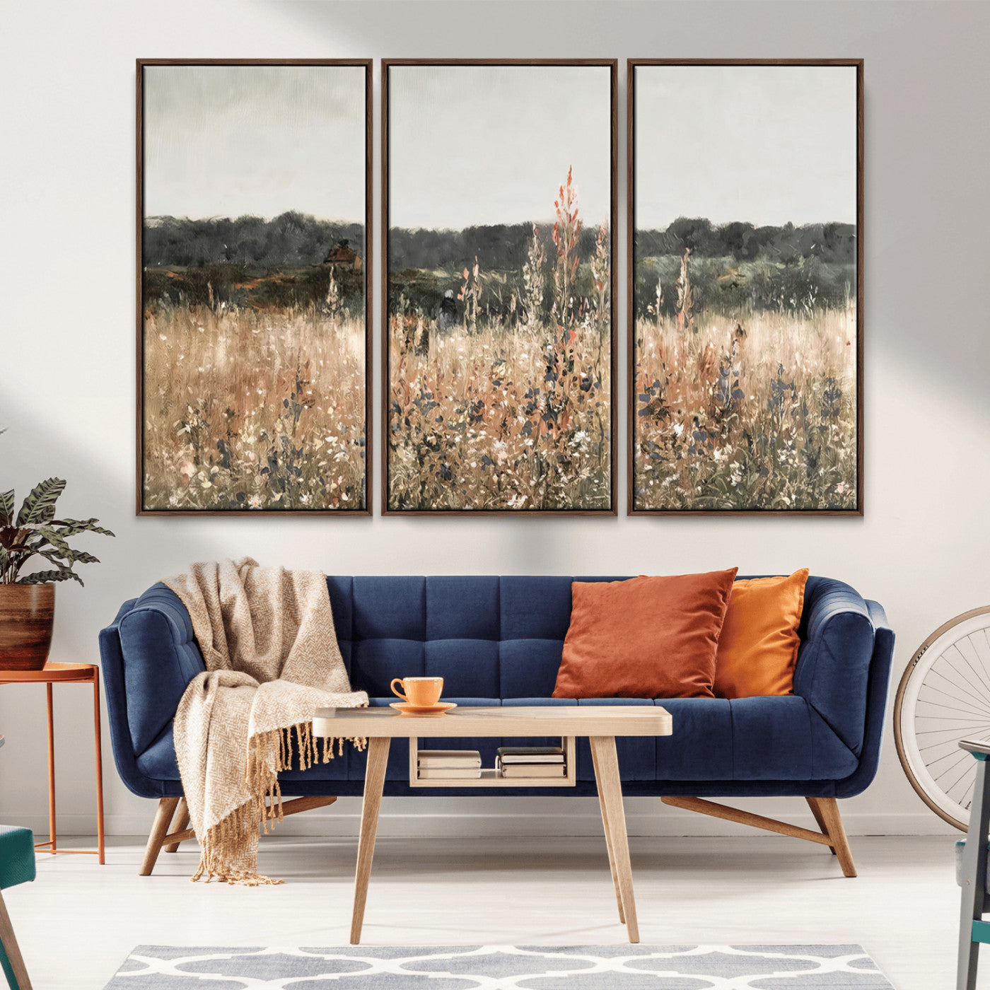 16595-MGV-CV-36X24-Rustic Countryside Landscape Wall Art – Wildflower Meadow Painting Print, Farmhouse Nature Decor for Living Room, Bedroom,