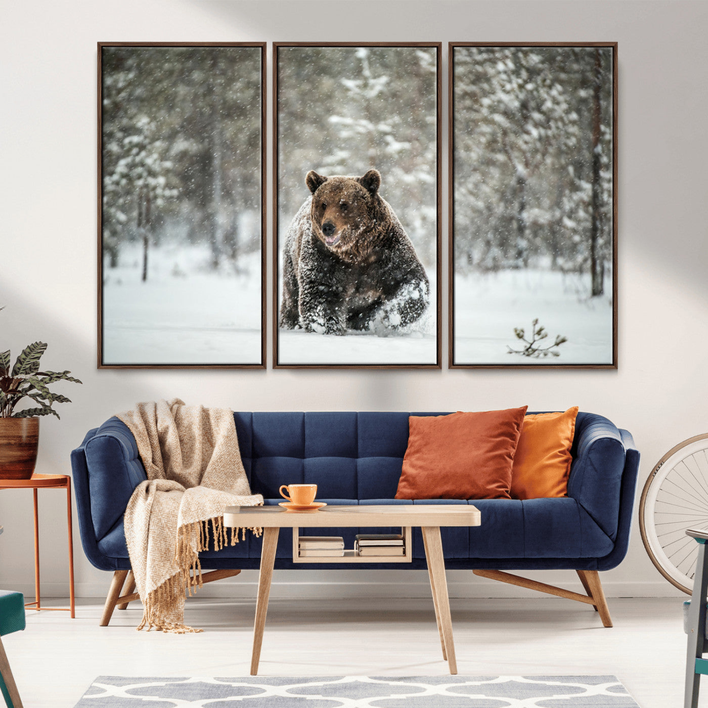 43350-MGV-CV-36X24-Wild Bear in Snow Wall Art – Majestic Wildlife Photography Print, Winter Forest Nature Decor for Cabin, Lodge, Rustic Home,
