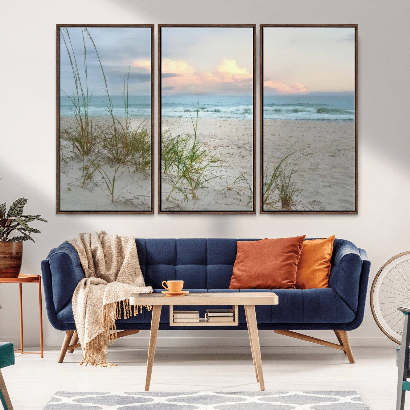 Test1001-MGV-CV-36X24-Coastal Beach Wall Art – Panoramic Ocean Waves and Sandy Dunes Canvas Print, Serene Seascape with Sea Oats for Relaxing Home or