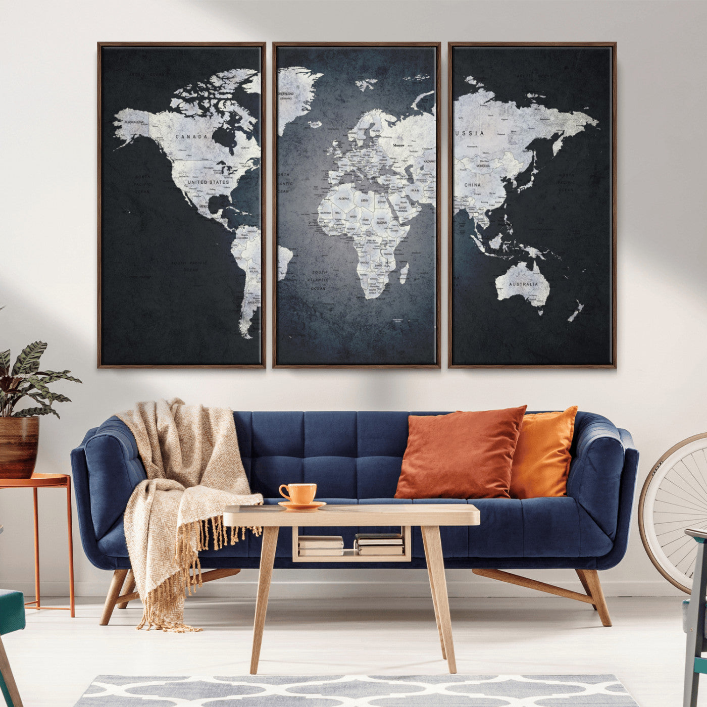 19124-MGV-CV-36X24-Modern World Map Wall Art – Black and White Canvas Print, Minimalist Global Map Decor for Office, Study, Bedroom or Living Room