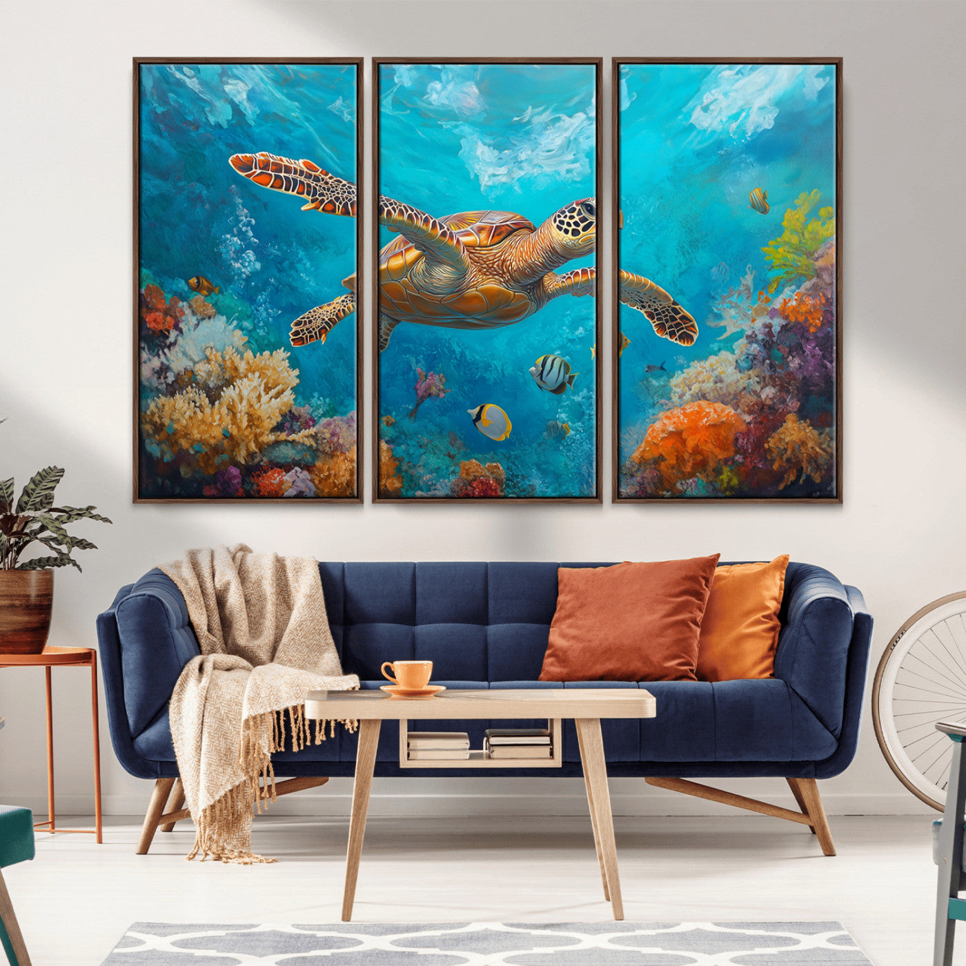 94986-MGV-CV-36X24-Sea Turtle Wall Art – Colorful Ocean Reef Canvas Print, Underwater Marine Life Painting Poster with Coral and Tropical Fish for