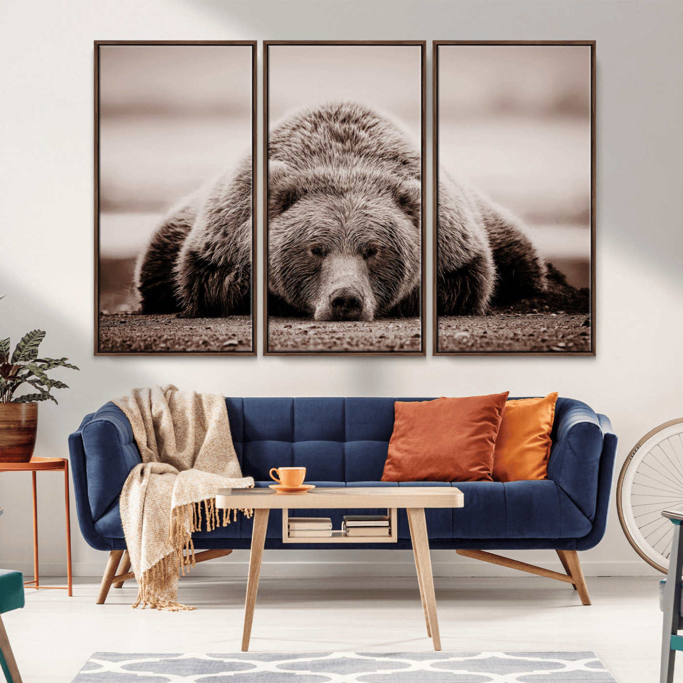 20611-MGV-CV-36X24-Grizzly Bear Wall Art – Majestic Wildlife Sepia Canvas Print, Rustic Nature Animal Artwork for Cabin, Lodge, Living Room, Bedroom,