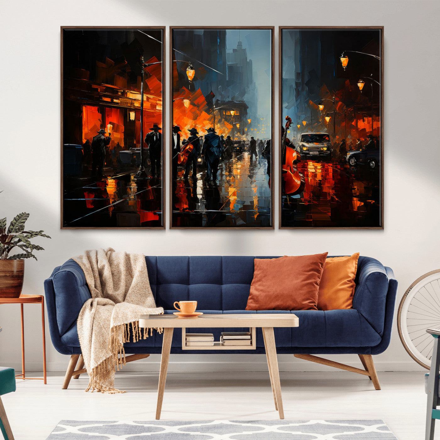 32816-MGV-CV-36X24-City Jazz Night Wall Art – Modern Abstract Urban Street Scene Canvas Print, Moody Music-Themed Decor for Living Room, Office, or