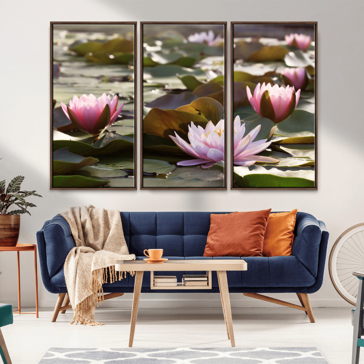 28394-MGV-CV-36X24-Water Lily Pond Wall Art – Pink Lotus Flowers Canvas Print with Green Lily Pads, Peaceful Botanical Artwork for Living Room,
