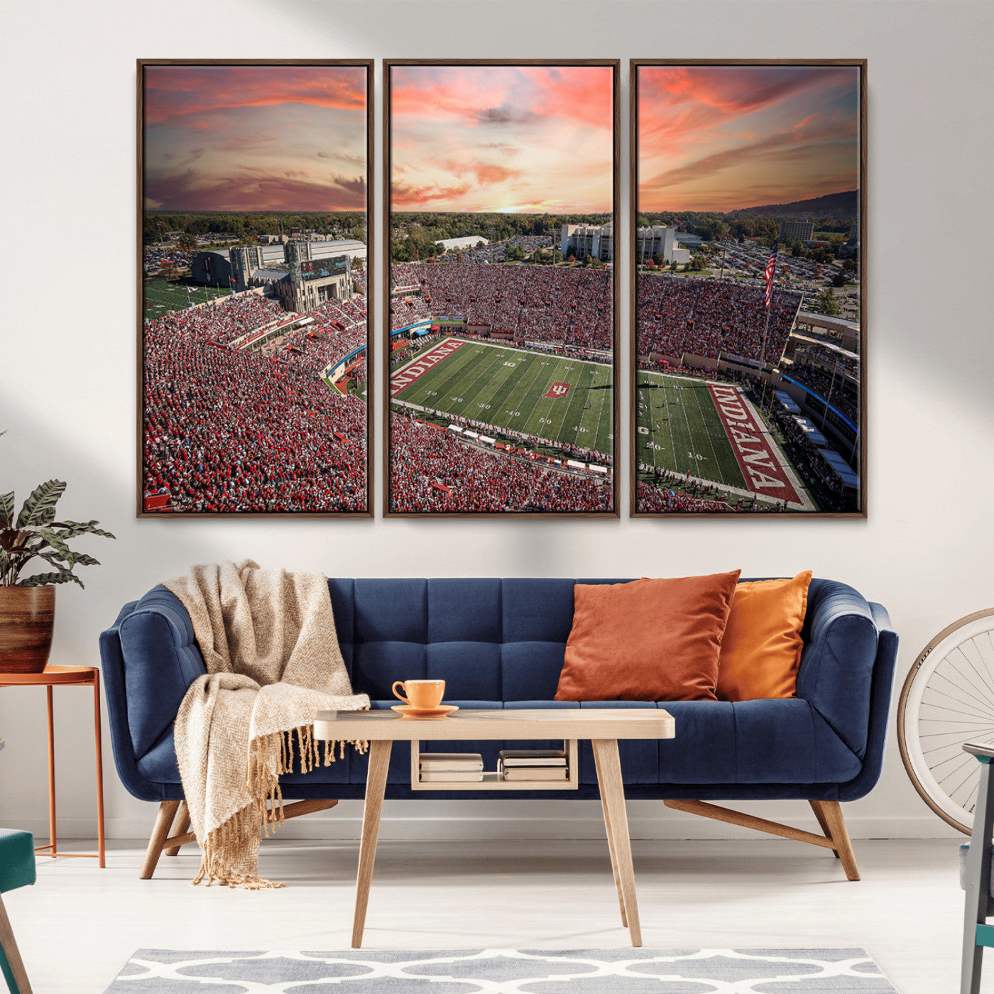 51135-MGV-CV-36X24-Indiana Hoosiers Stadium Wall Art – Panoramic Football Canvas Print with Game Day Crowd and Sunset Sky, Sports Artwork for Man