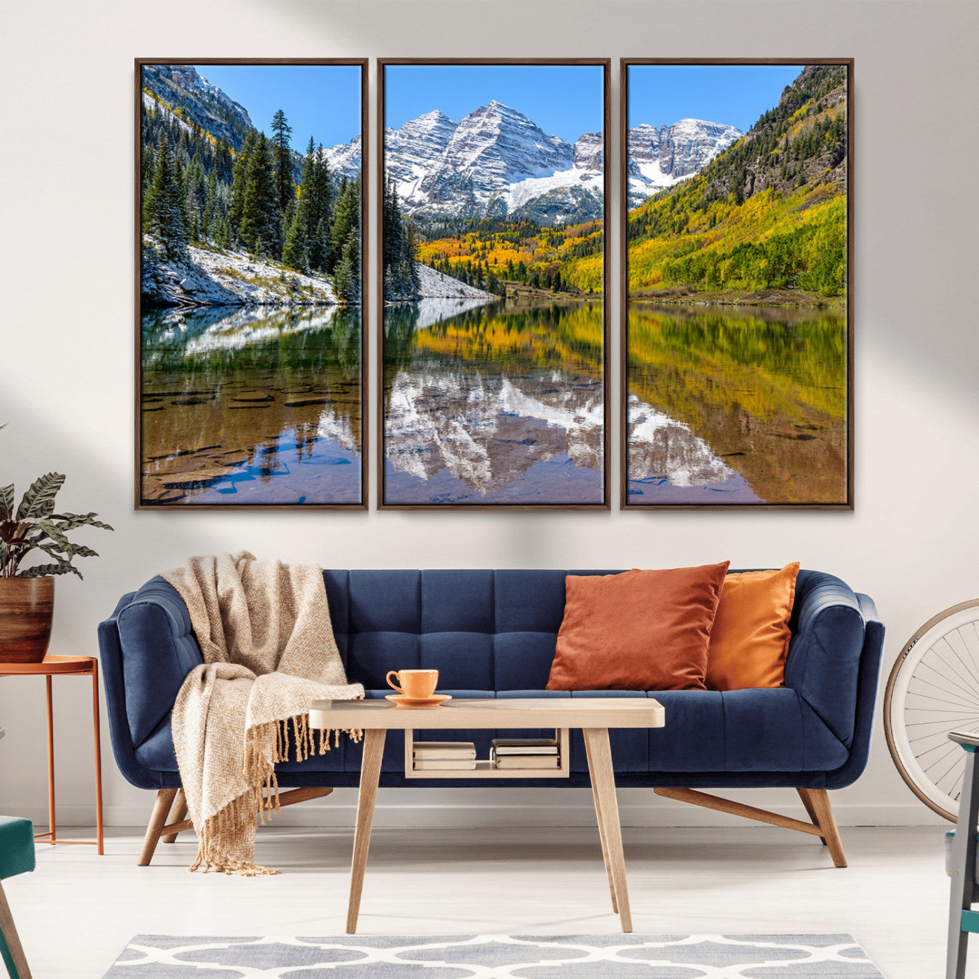 87724099-MGV-CV-36X24-Maroon Bells Wall Art Canvas Print, Framed Snowy Mountains Art Picture Print, Pine Forest Perfect Vibrant Alpine Decor Artwork