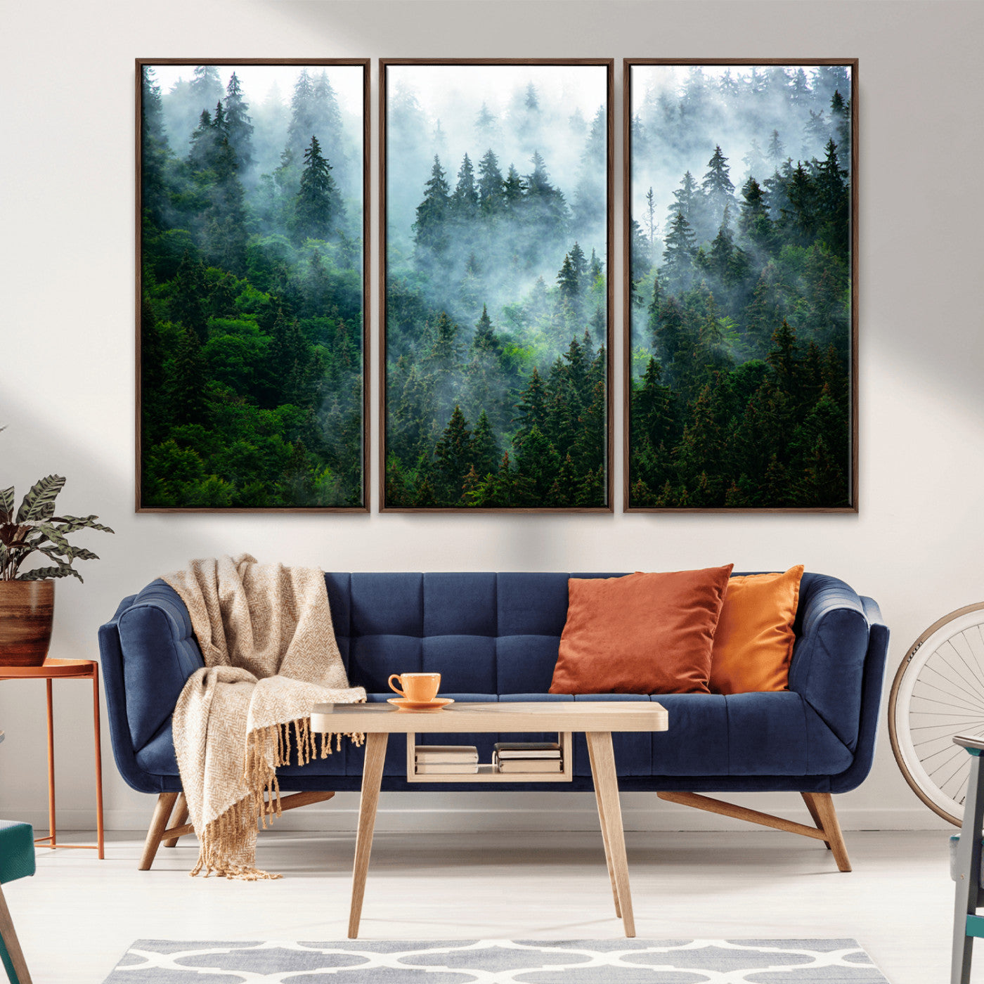 17393683-MGV-CV-36X24-Misty Forest Art Wall Art Canvas Print, Framed Foggy Mountain Art Art Picture Print, Scenic Wall Print Perfect Decor Artwork
