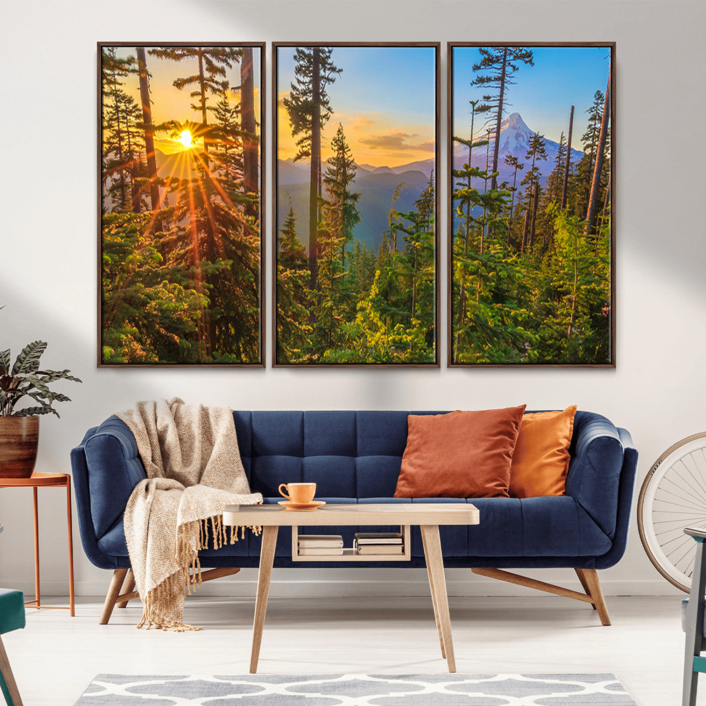 83544043-MGV-CV-36X24-Forest Sunset Wall Art Canvas Print, Framed Sunset Trees Art Picture Print, Green Pines Perfect Rustic Nature Decor Artwork