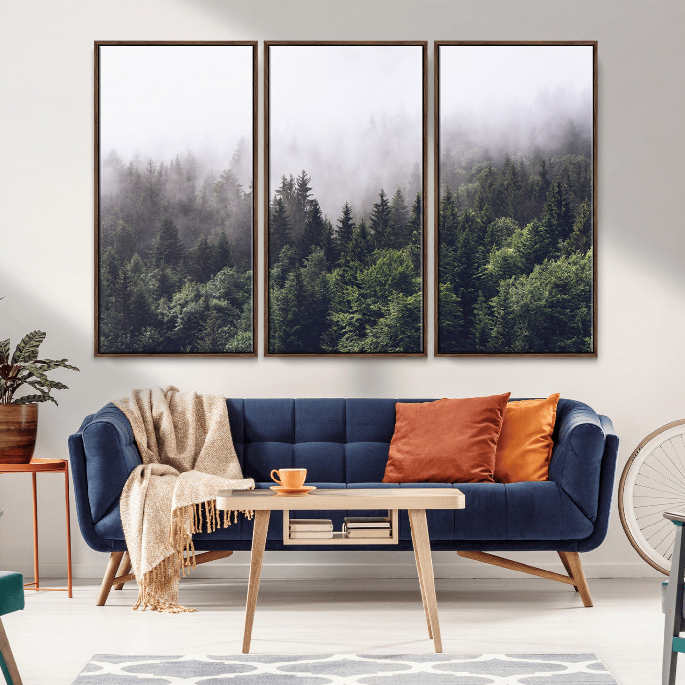 62890402-MGV-CV-36X24-Misty Forest Wall Art Canvas Print, Framed Foggy Pines Art Picture Print, Pine Valley Perfect Moody Woodland Decor Artwork