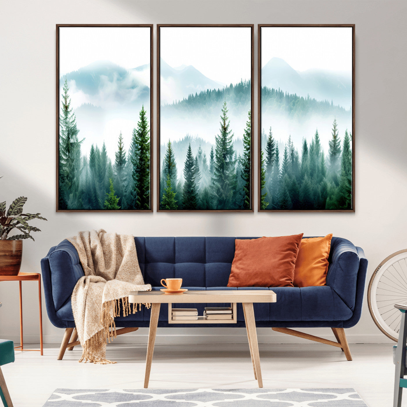 16716676-MGV-CV-36X24-Pine Forest Wall Art Canvas Print, Framed Misty Mountains Art Picture Print, Foggy Trees Perfect Moody Forest Decor Artwork