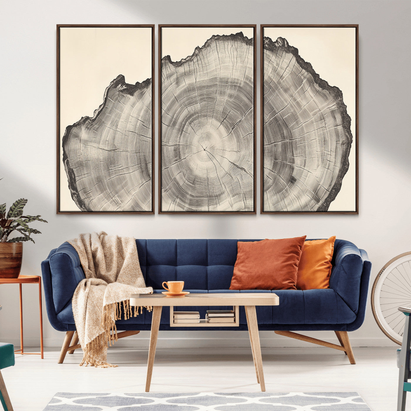 98921313-MGV-FC-48X32-3P_Walnut-Tree Ring Wall Art Canvas Print, Framed Wood Slice Art Picture Print, Minimalist Wood Perfect Rustic Academic Decor Artwork