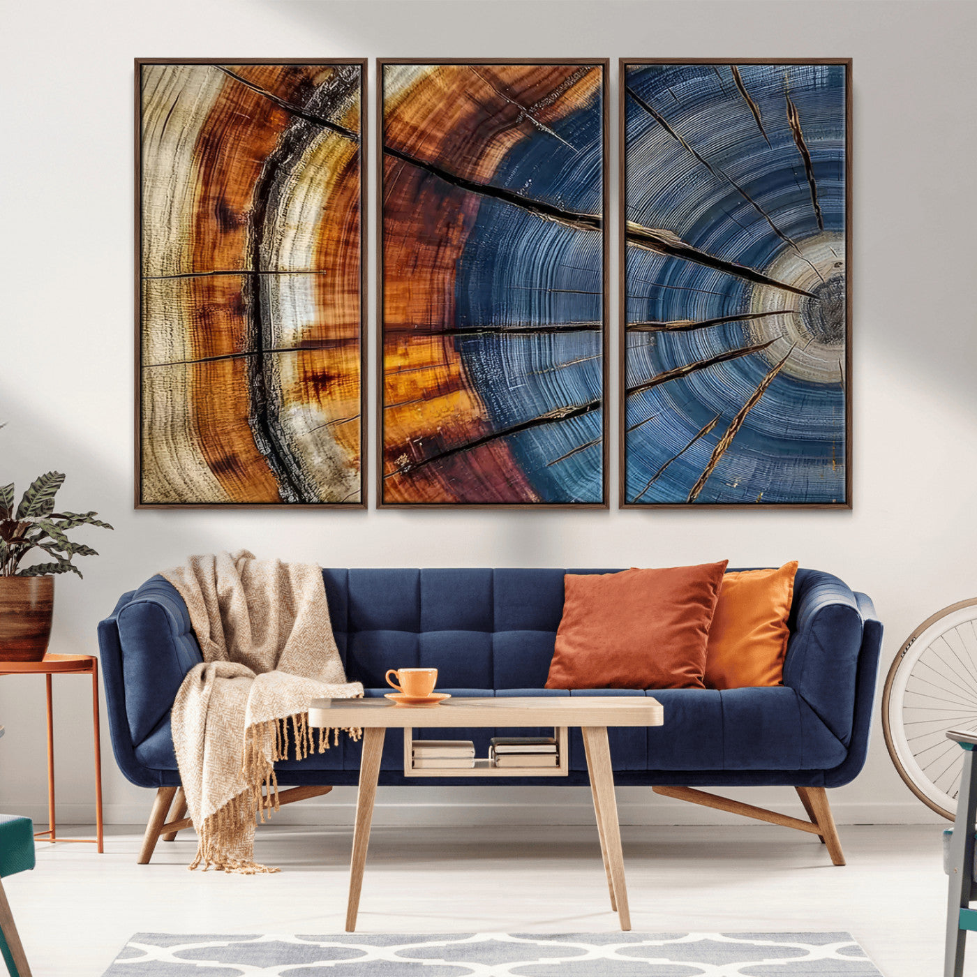 96890915-MGV-CV-36X24-Abstract Tree Ring Wall Art – Rustic Nature Canvas Print with Wood Grain Texture, Modern Earth Tone Artwork for Office, Living
