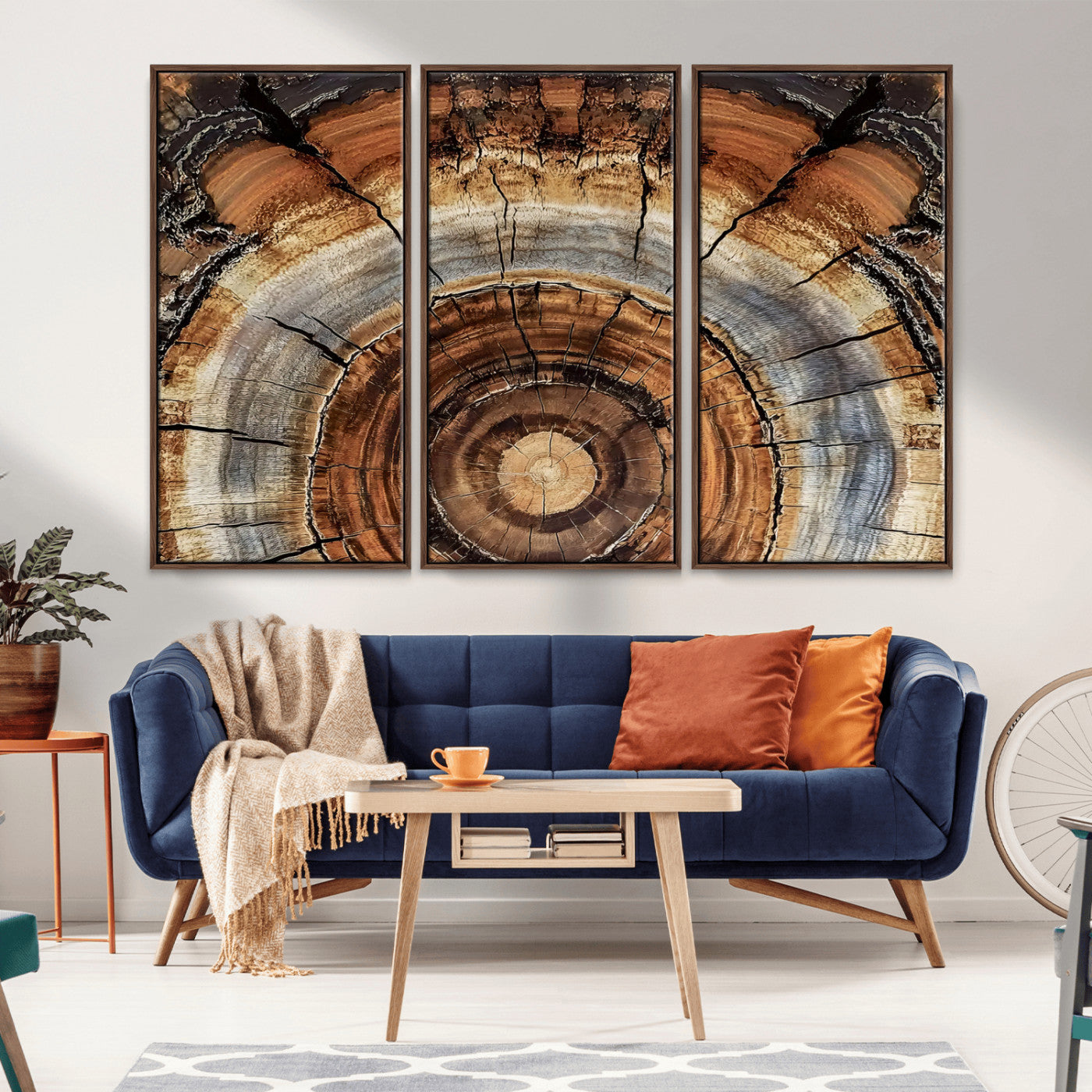 15184146-MGV-CV-36X24-Tree Rings Wall Art Canvas Print, Framed Wood Texture Art Picture Print, Rustic Pattern Perfect Rustic Organic Decor Artwork