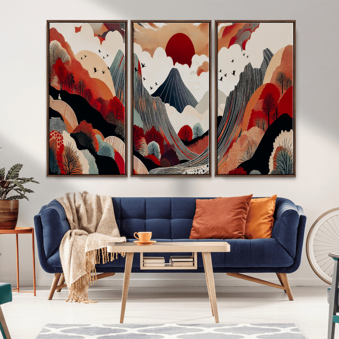 59495752-MGV-CV-36X24-Abstract Mountain Wall Art Canvas Print, Framed Vibrant Landscape Art Picture Print, Nature Drawing Perfect Contemporary