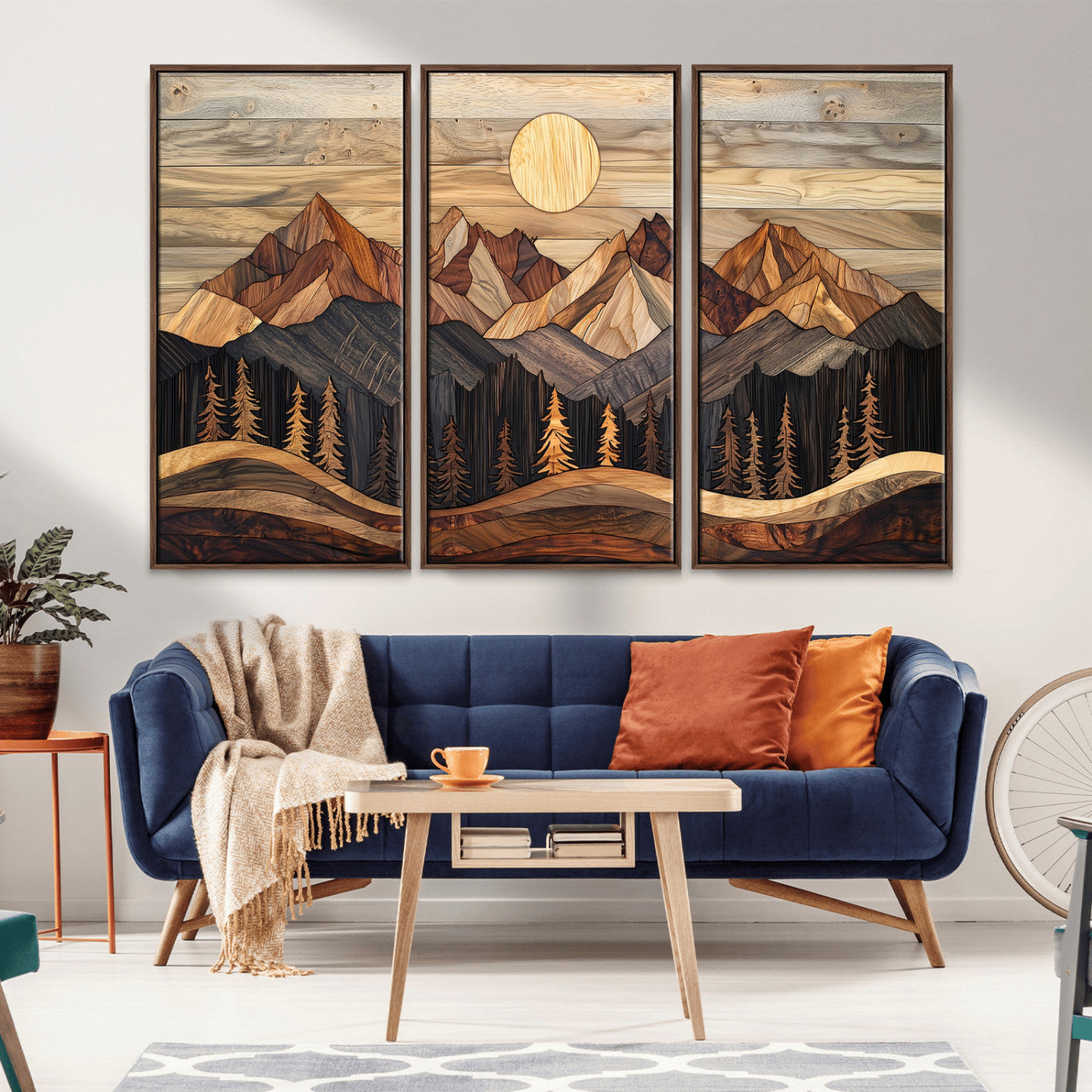 50100230-MGV-CV-36X24-Wooden Mountain Wall Art – Rustic Nature Landscape Canvas Print, Handmade Style Sun, Forest, and Peaks Artwork for Living Room,