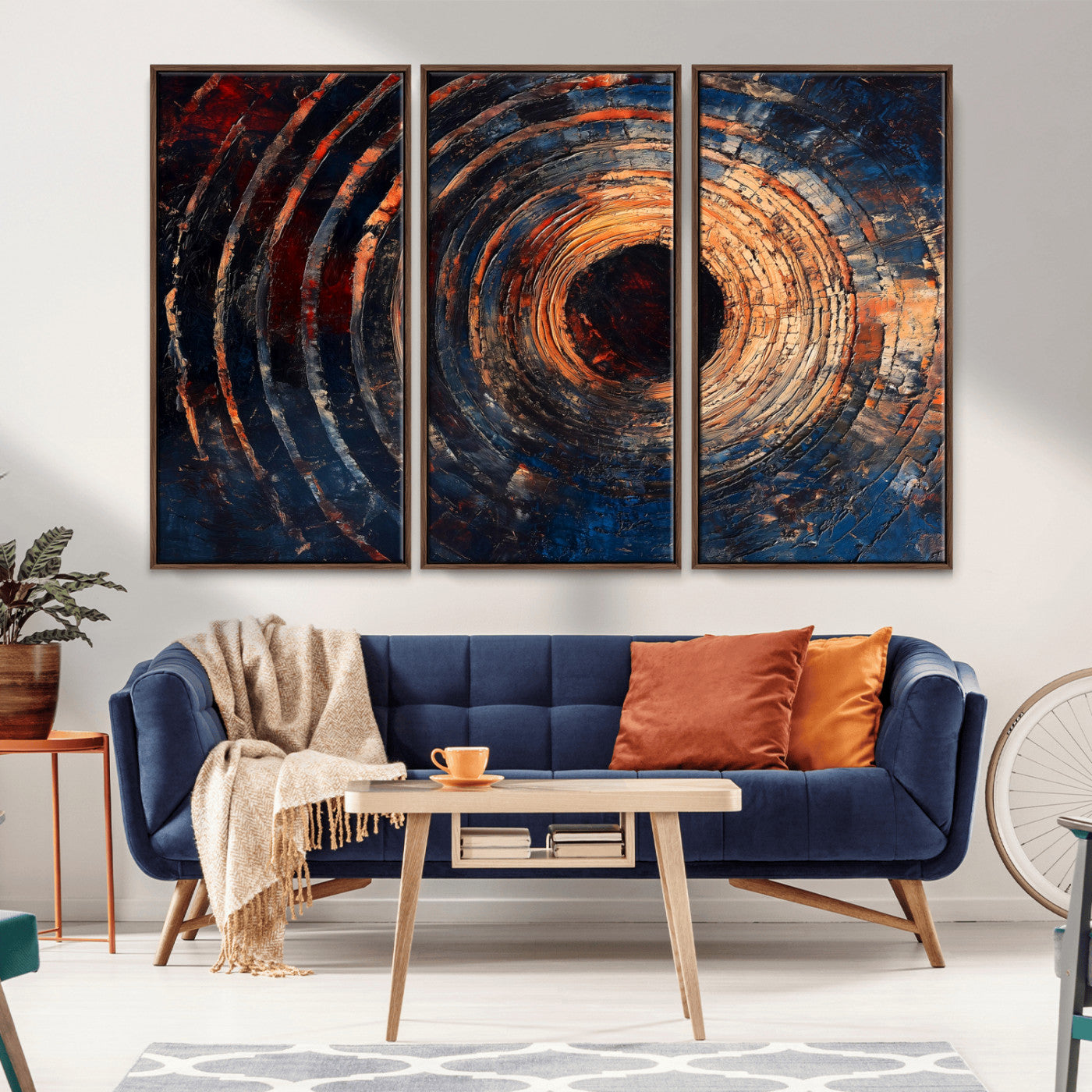 10017879-MGV-FC-48X32-3P_Walnut-Wood Tree Ring Wall Art Canvas Print, Framed Natural Wood Art Picture Print, Rustic Tree Slice Perfect Rustic Decor Artwork