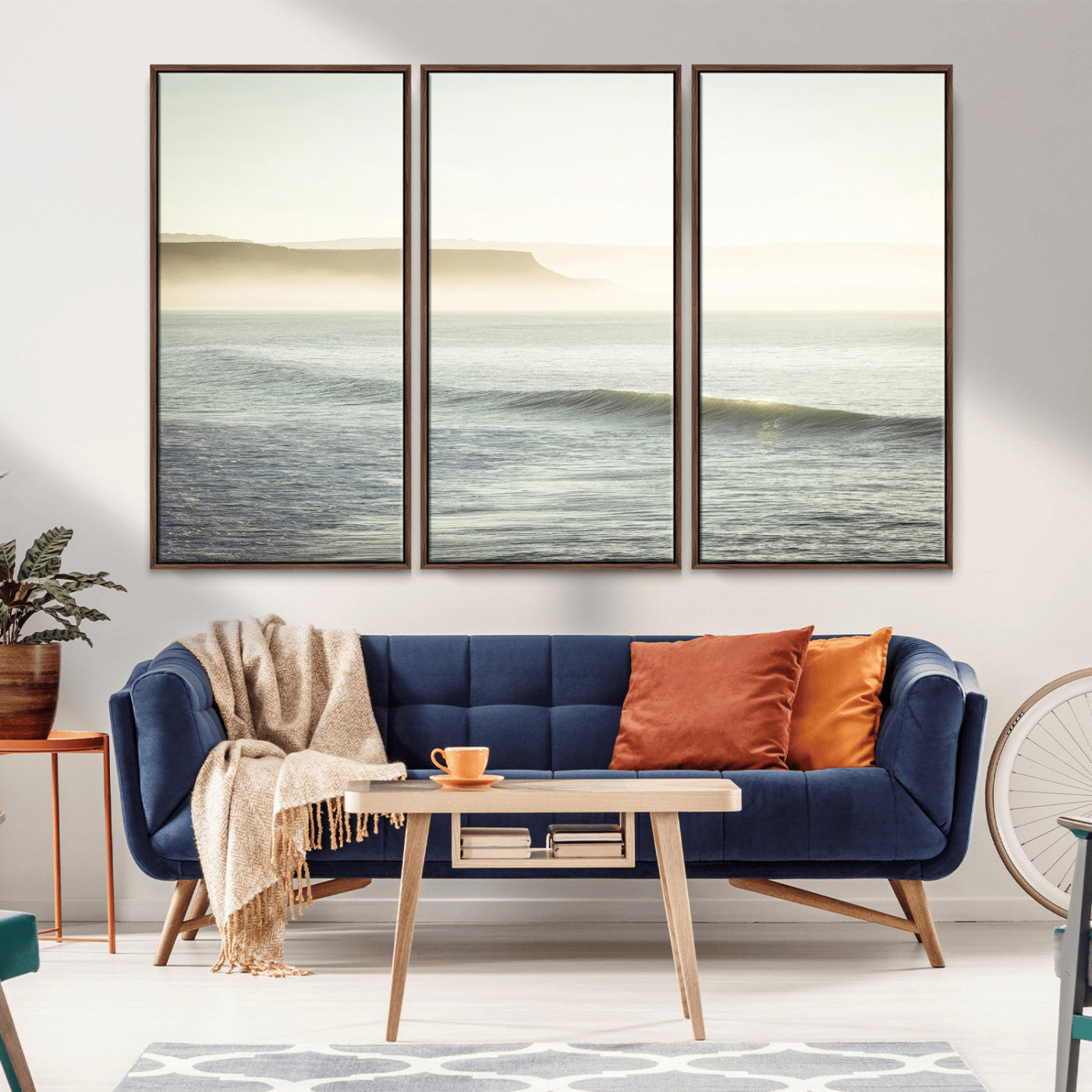 39310633-MGV-CV-36X24-Coastal Cliffs Wall Art Canvas Print, Framed Misty Ocean Art Picture Print, Morning Light Perfect Minimalistic Coastal Decor