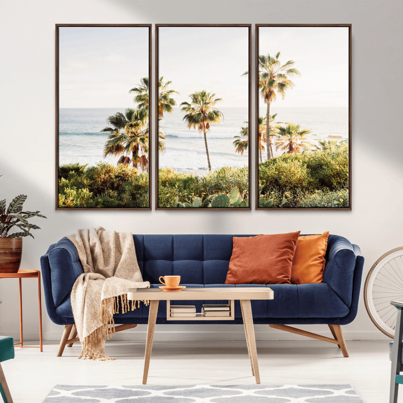 94707294-MGV-CV-36X24-California Coast Wall Art Canvas Print, Framed Palm Trees Art Picture Print, Coastal Landscape Perfect Coastal Minimalist Decor