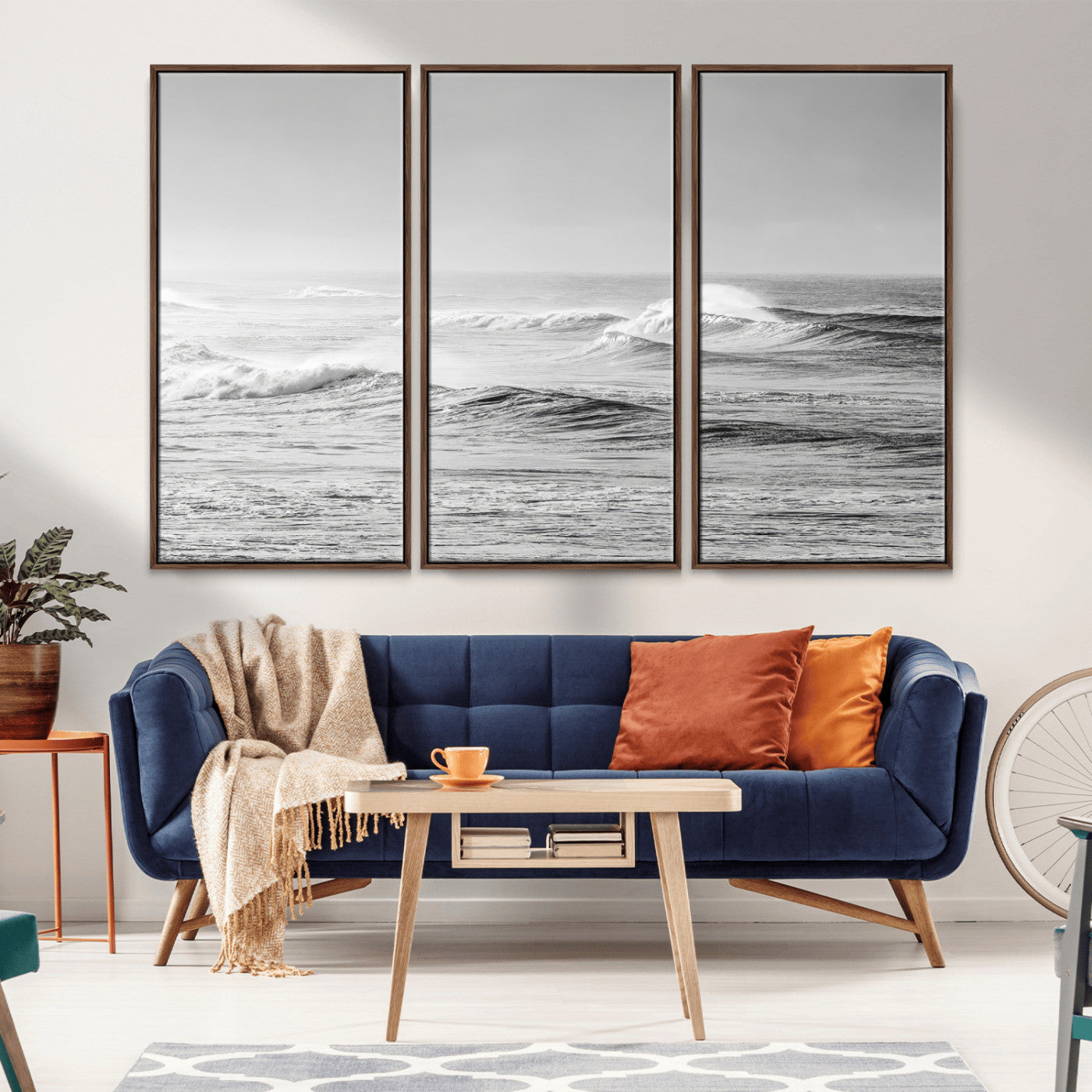 98634812-MGV-CV-36X24-Black and White Ocean Waves Wall Art – Minimalist Sea Canvas Print, Coastal Photography Decor for Living Room, Bedroom or Office