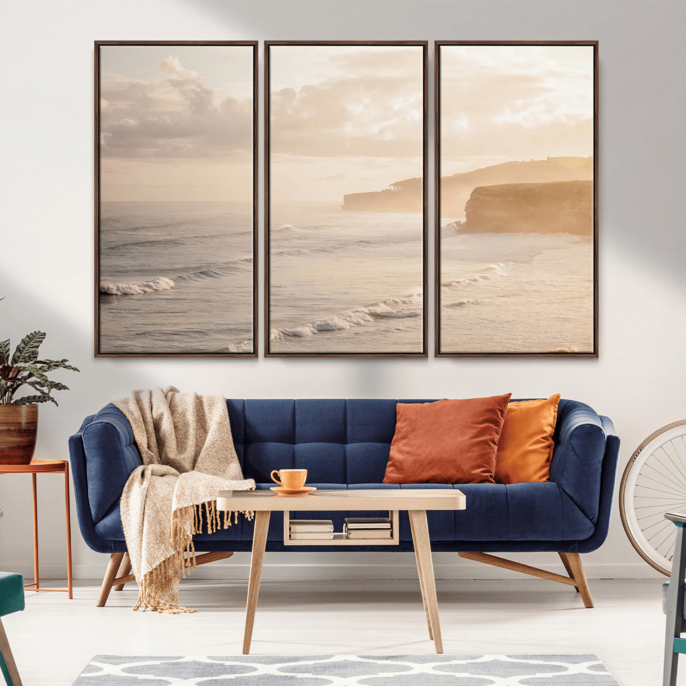 57669769-MGV-CV-36X24-Misty Coastal Wall Art Canvas Print, Framed Golden Sunset Art Picture Print, Serene Shoreline Perfect Tranquil Coastal Decor