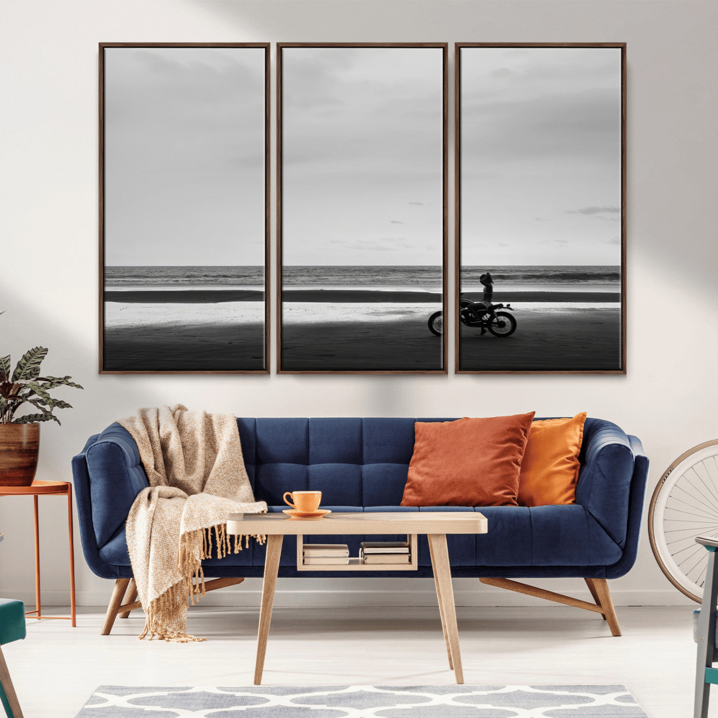 84739358-MGV-CV-36X24-Motorcycle Beach Wall Art Canvas Print, Framed Vintage Motorcycle Art Picture Print, Biker Silhouette Perfect Minimalist Adventure